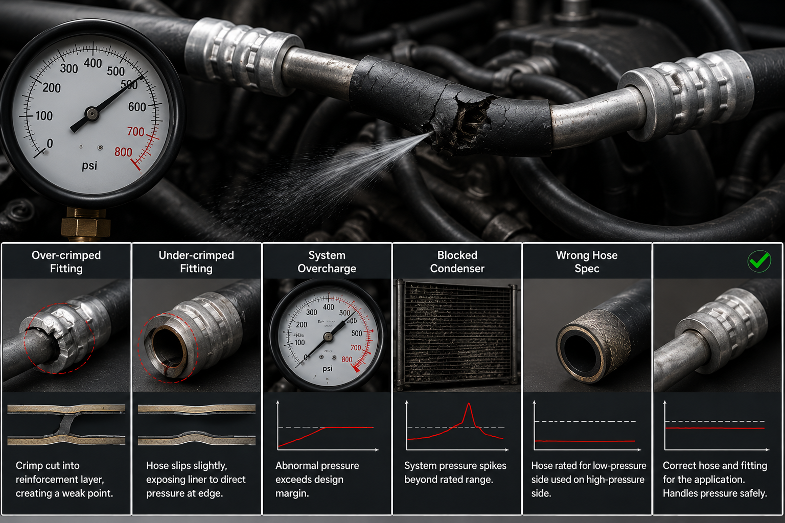 High pressure AC hose reinforcement